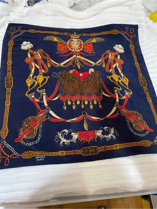 Hermes Accessories - Hermes Navy Silk Scarf with Red and Gold Equestrian Accents